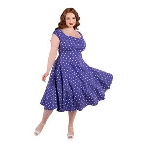 Dolores Doll Purple White Polka Dot Dress Collectif NWT 2XL 18 Pinup Rockabilly